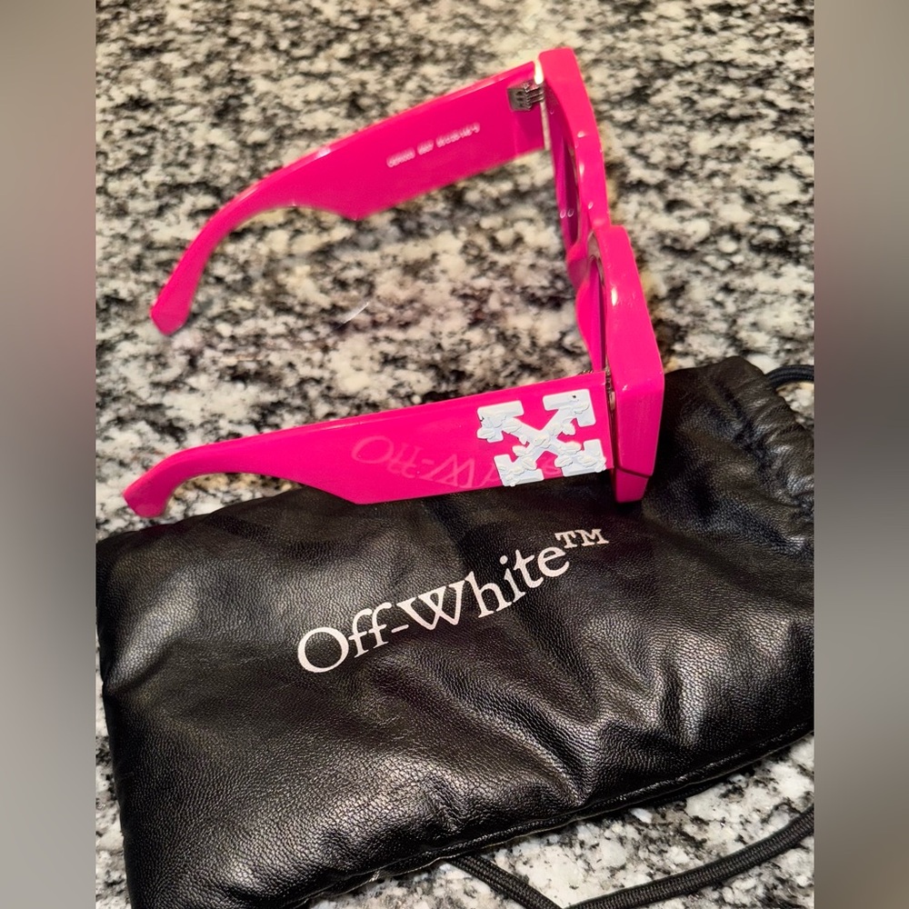 Off-White Black Leather Clutch with Pink Accents